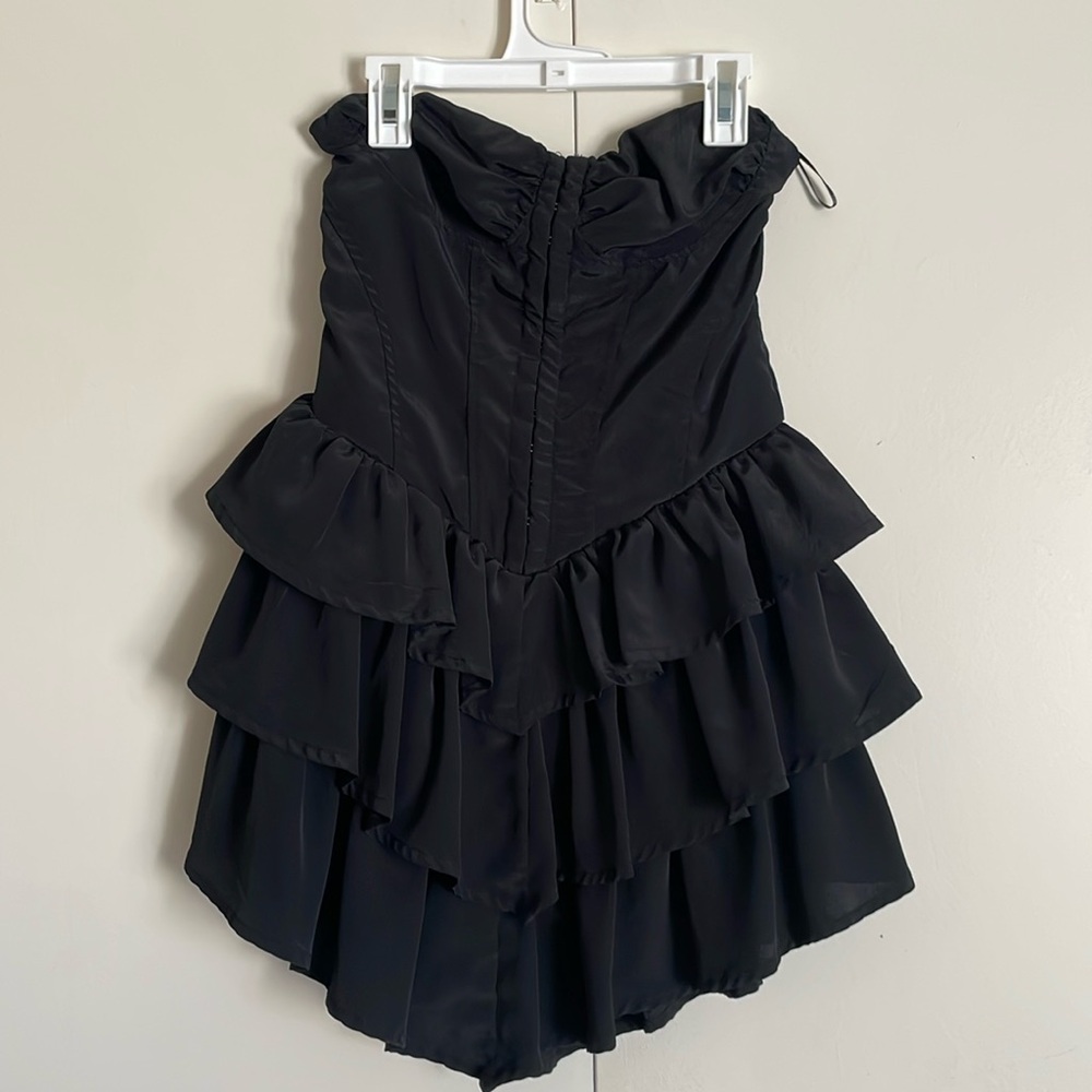 Black Strapless Corset Ruffle Dress